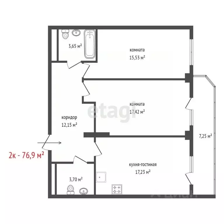 2-к кв. Свердловская область, Екатеринбург ул. Ботаническая, 22 (76.9 ... - Фото 2