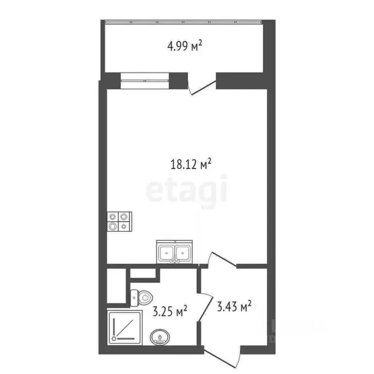 Студия Санкт-Петербург Фарфоровская ул., 3к2 (24.7 м) - Фото 1