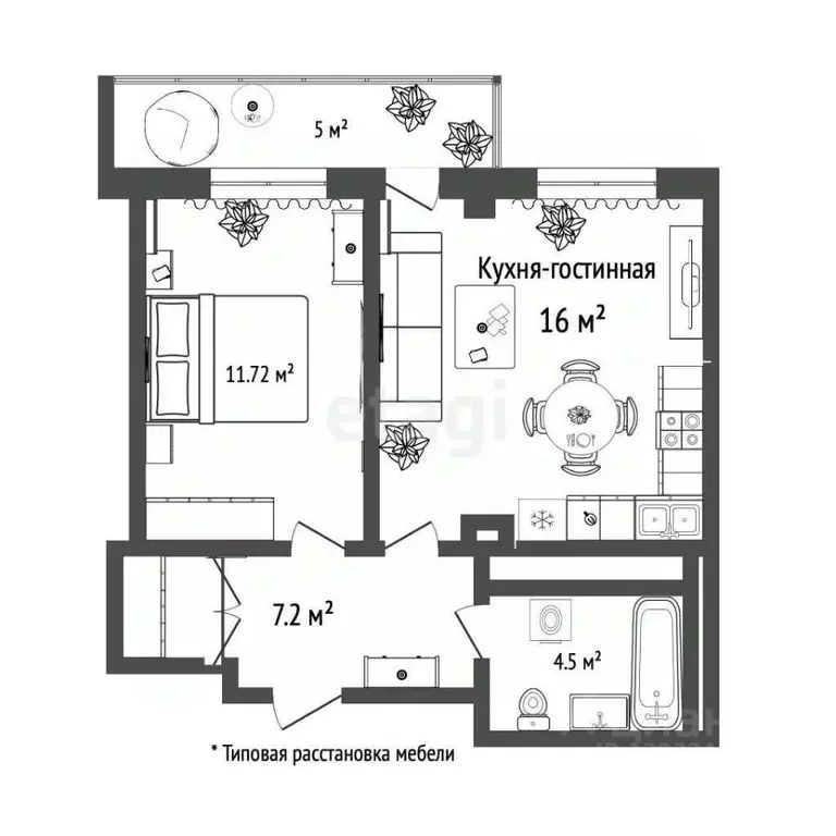 1-к кв. Тюменская область, Тюмень ул. Константина Посьета, 12 (40.0 м) - Фото 1
