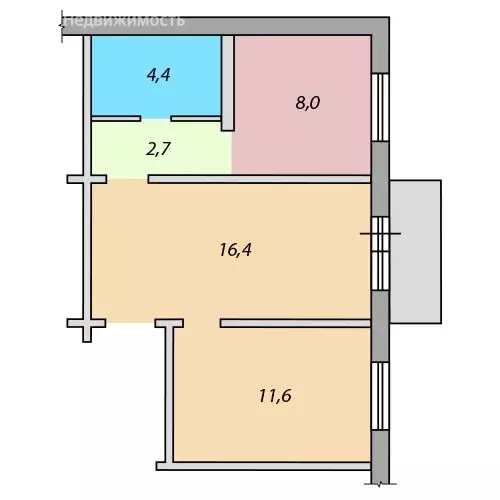 2-комнатная квартира: Новокузнецк, улица Рокоссовского, 16В (44.3 м) - Фото 2