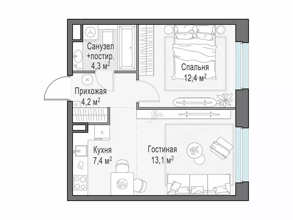 1-комнатная квартира: Мытищи, жилой комплекс Белый Grad, 12.2 (41.4 м) - Фото 1