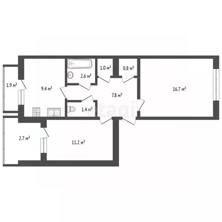 2-к кв. Севастополь ул. Александра Косарева, 4 (54.0 м) - Фото 2
