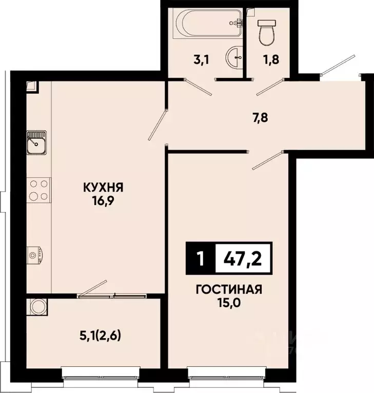 1-к кв. Ставропольский край, Кисловодск  (42.7 м) - Фото 0