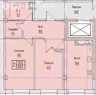2-комнатная квартира: Нальчик, улица Шарданова, 52 (68.7 м) - Фото 0