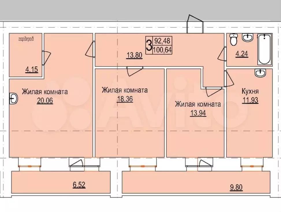 3-к. квартира, 100,6 м, 14/14 эт. - Фото 0