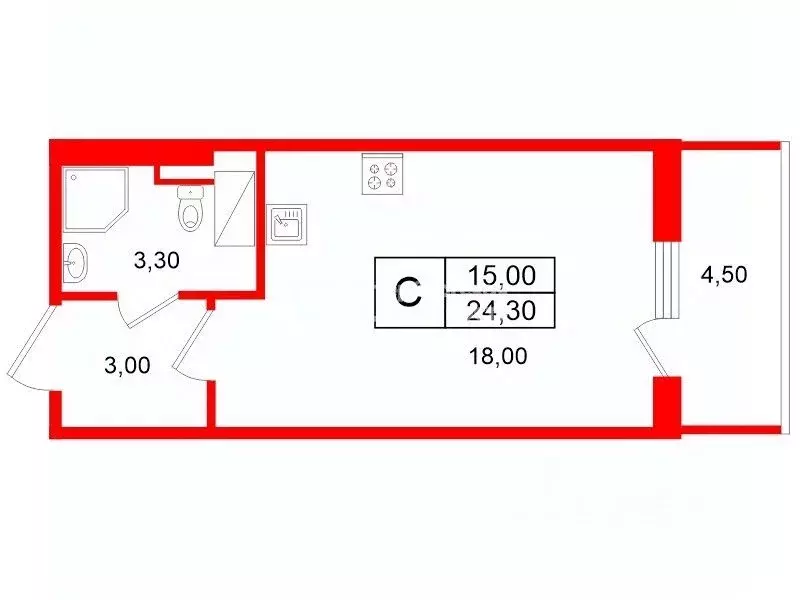 Студия Санкт-Петербург Фарфоровская ул., 7к2 (24.3 м) - Фото 2