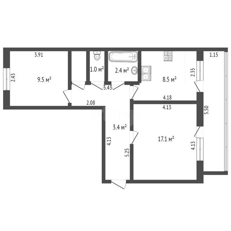 2-комнатная квартира: Новониколаевка, Школьный переулок, 4 (48.7 м) - Фото 1