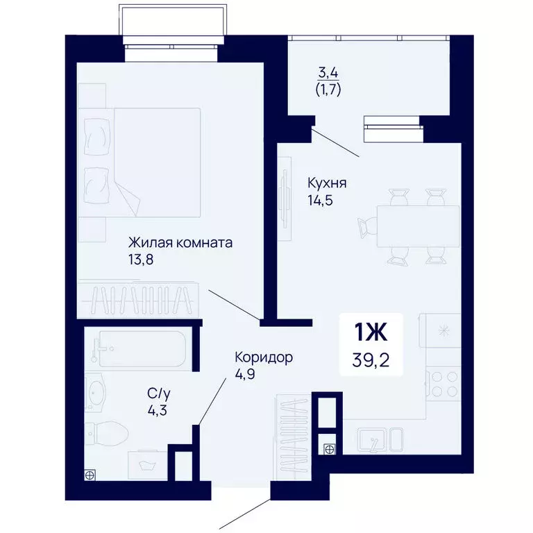 1-комнатная квартира: Екатеринбург, жилой комплекс Галактика (39.2 м) - Фото 0