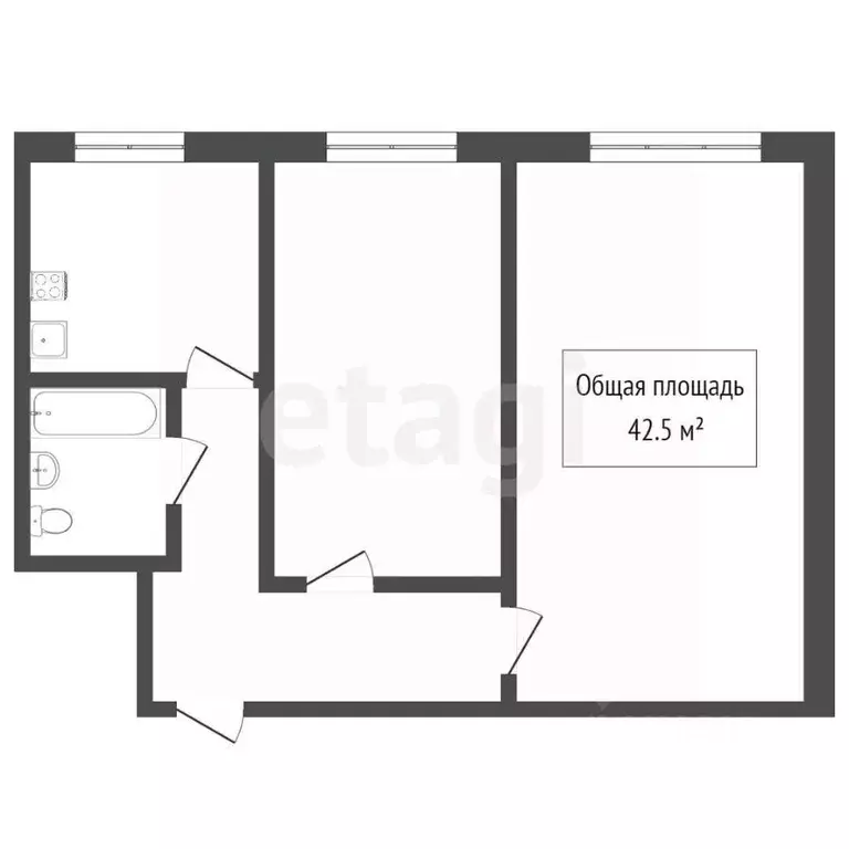 2-к кв. Томская область, Томский район, пос. Рассвет 2 (45.1 м) - Фото 2