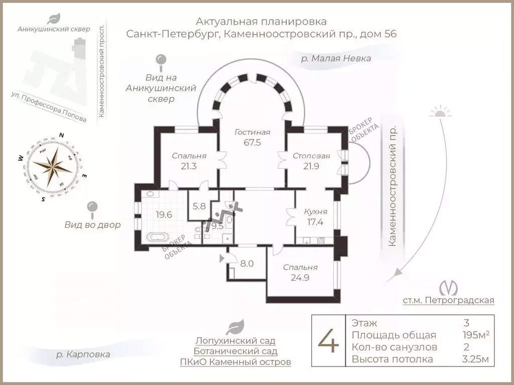 3-к кв. Санкт-Петербург Каменноостровский просп., 56 (195.0 м) - Фото 1