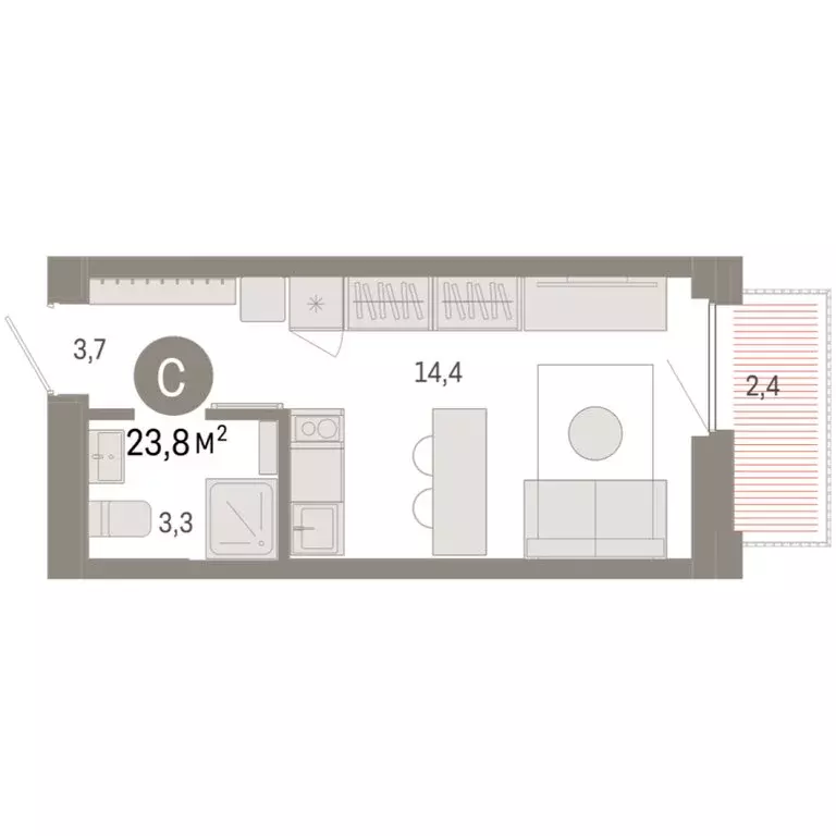 Квартира-студия: Тюмень, Мысовская улица, 26к2 (23.81 м) - Фото 1