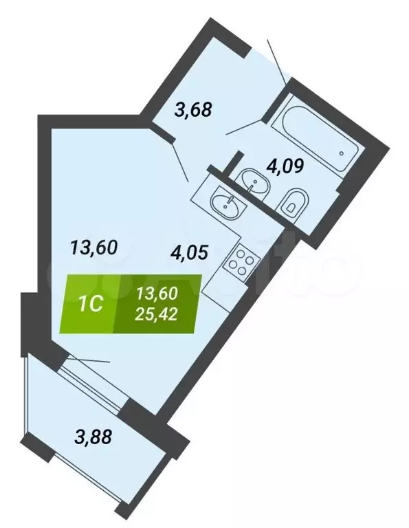 Квартира-студия, 25,4 м, 5/28 эт. - Фото 0