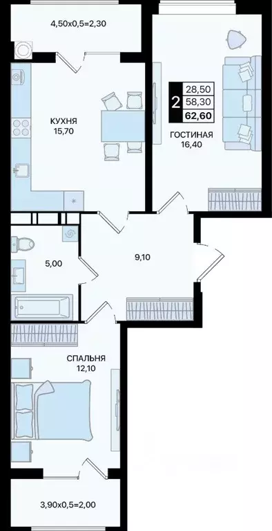 2-к кв. Ростовская область, Ростов-на-Дону Движение61 жилой комплекс ... - Фото 1