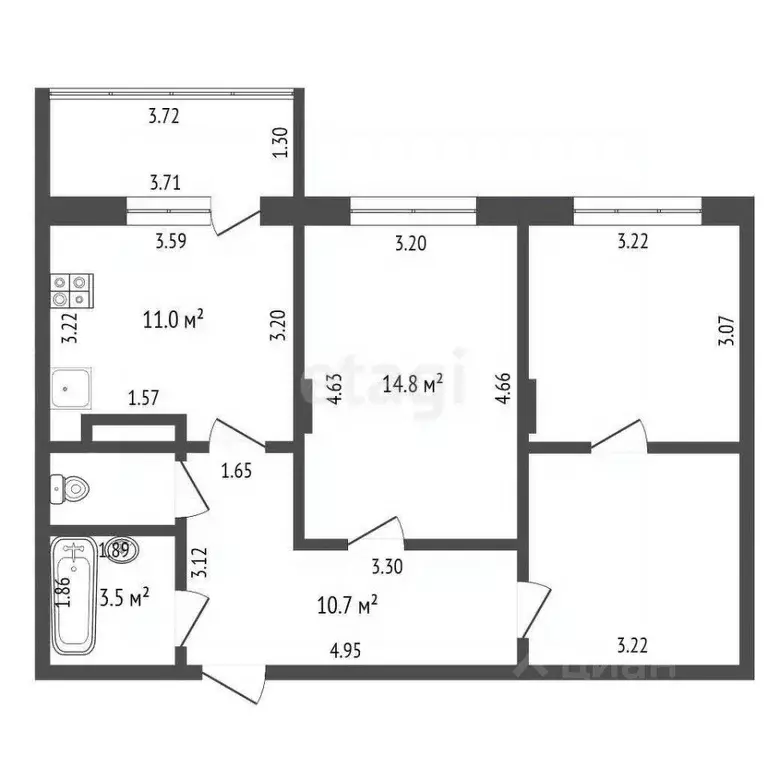3-к кв. Чувашия, Чебоксары Ярмарочная ул., 16 (62.9 м) - Фото 2