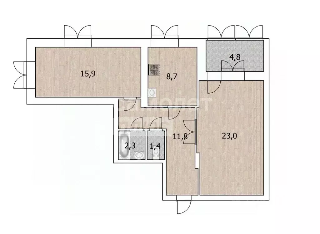 2-к кв. Башкортостан, Уфа ул. Менделеева, 145 (63.0 м) - Фото 1