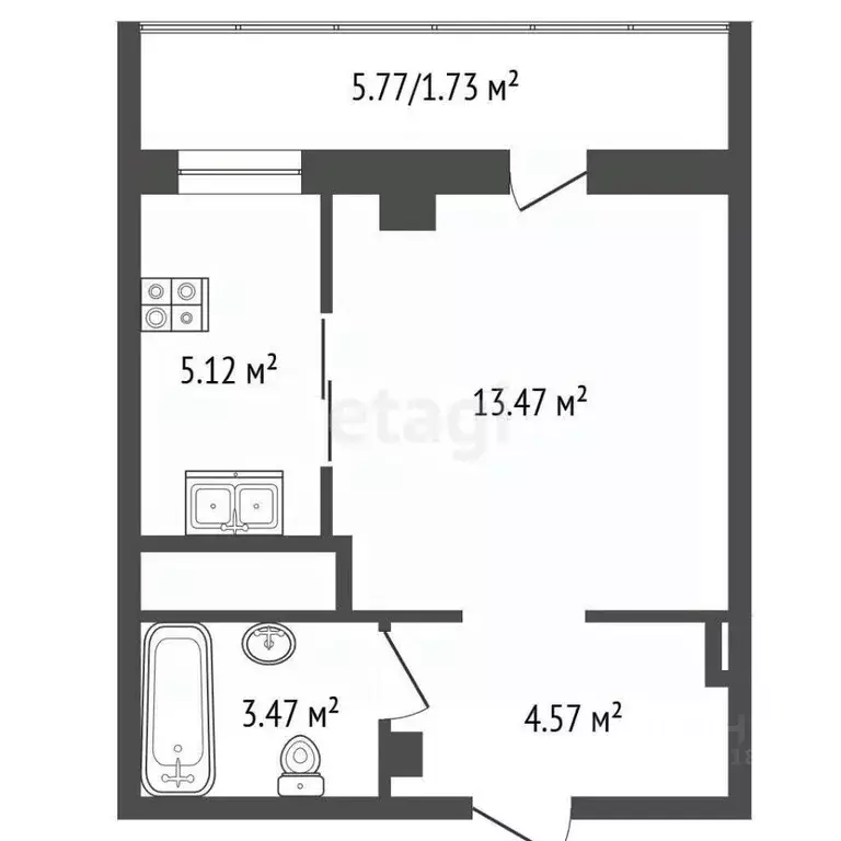 Студия Омская область, Омск ул. Б.Г. Шаронова, 27 (28.0 м) - Фото 2