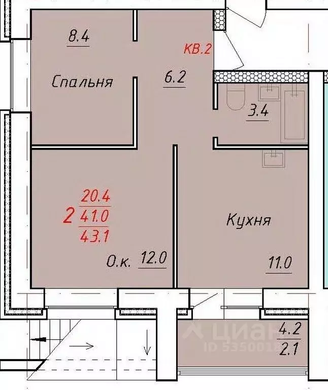 2-к кв. Алтайский край, Новоалтайск ул. 9 Января, 21 (43.1 м) - Фото 1