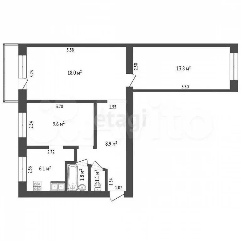 3-к. квартира, 59,3 м, 4/5 эт. - Фото 0
