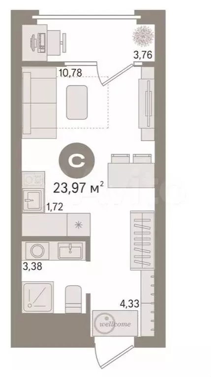 Квартира-студия, 23,9 м, 7/18 эт. - Фото 1