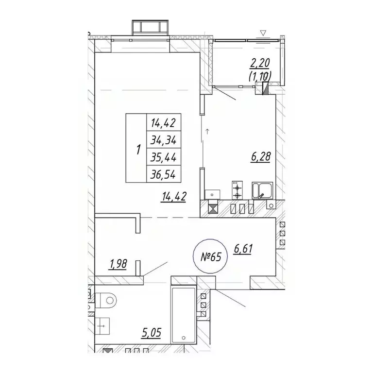 1-к кв. Калининградская область, Зеленоградск  (35.44 м) - Фото 1
