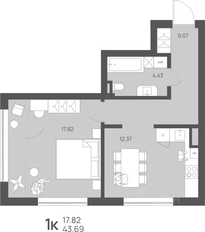 1-к кв. Калининградская область, Янтарный пгт ул. Обогатительная, 2 ... - Фото 1