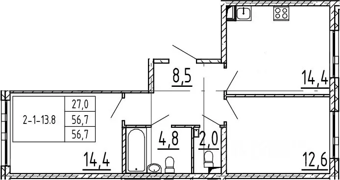 2-к кв. Санкт-Петербург пос. Шушары, ул. Чудовская, 14к1 (56.7 м) - Фото 1