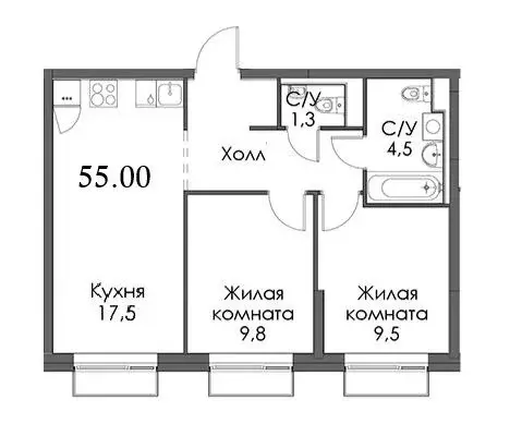 2-комнатная квартира: Санкт-Петербург, Лиговский проспект, 244 (55 м) - Фото 1