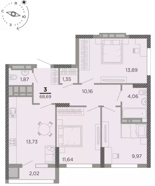 3-комнатная квартира: Рязань, Совхозная улица, 6 (68.69 м) - Фото 0