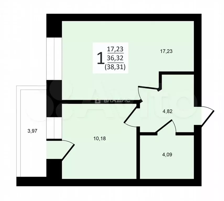 1-к. квартира, 38 м, 6/9 эт. - Фото 0