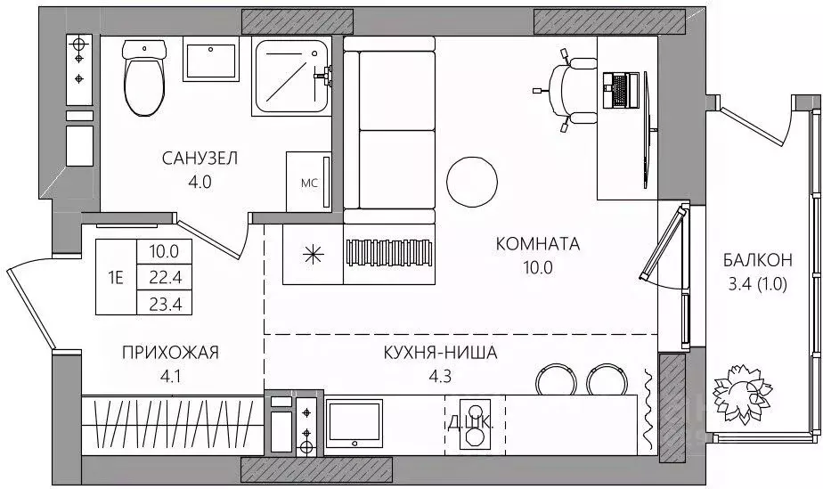 Студия Пермский край, Пермь Парковый просп., 36В (23.4 м) - Фото 0