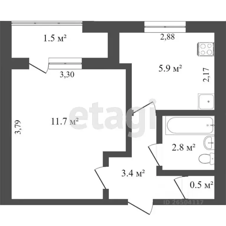 1-к кв. Севастополь ул. Адмирала Юмашева, 15Вк1 (25.4 м) - Фото 1