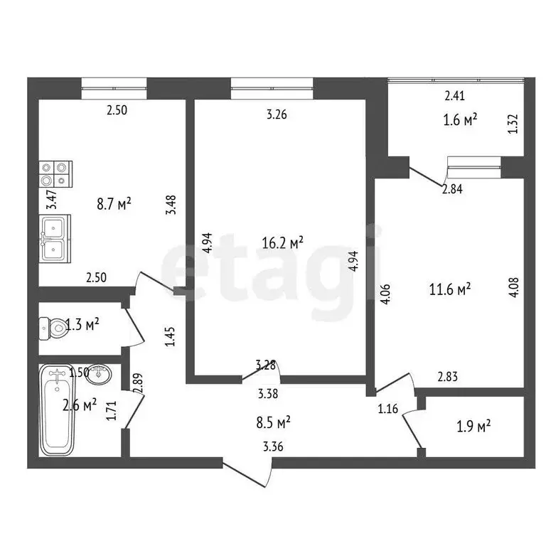 2-комнатная квартира: Стерлитамак, улица Гоголя, 120В (50.8 м) - Фото 1