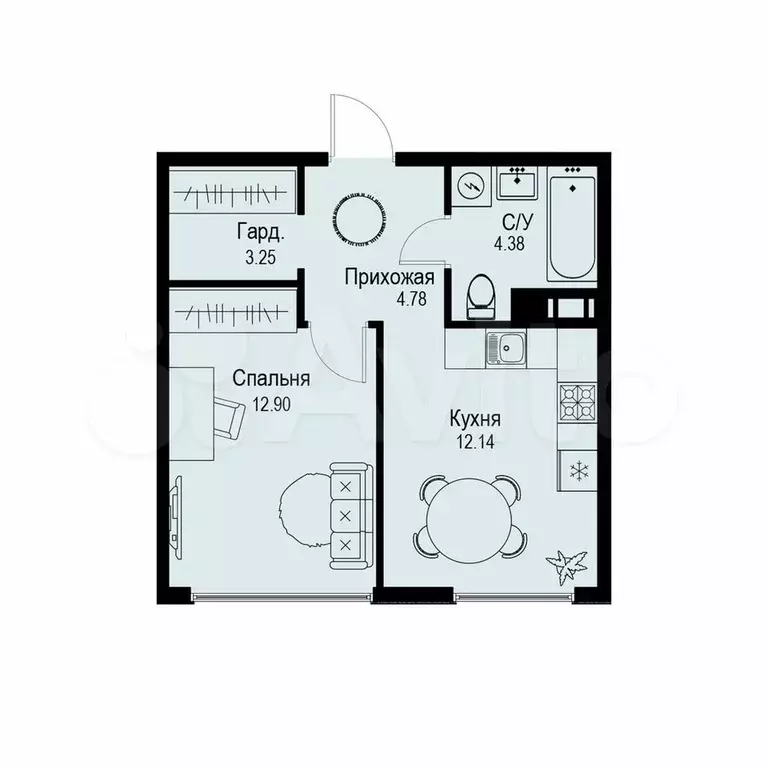 1-к. квартира, 37,5 м, 6/6 эт. - Фото 0