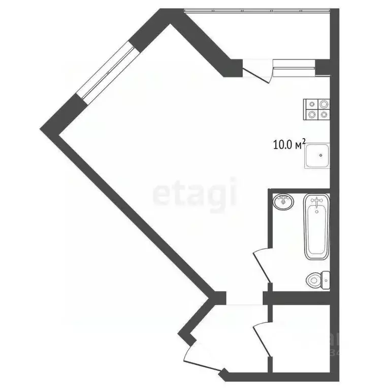 Студия Тюменская область, Тюмень ул. Тимофея Кармацкого, 9 (41.2 м) - Фото 1