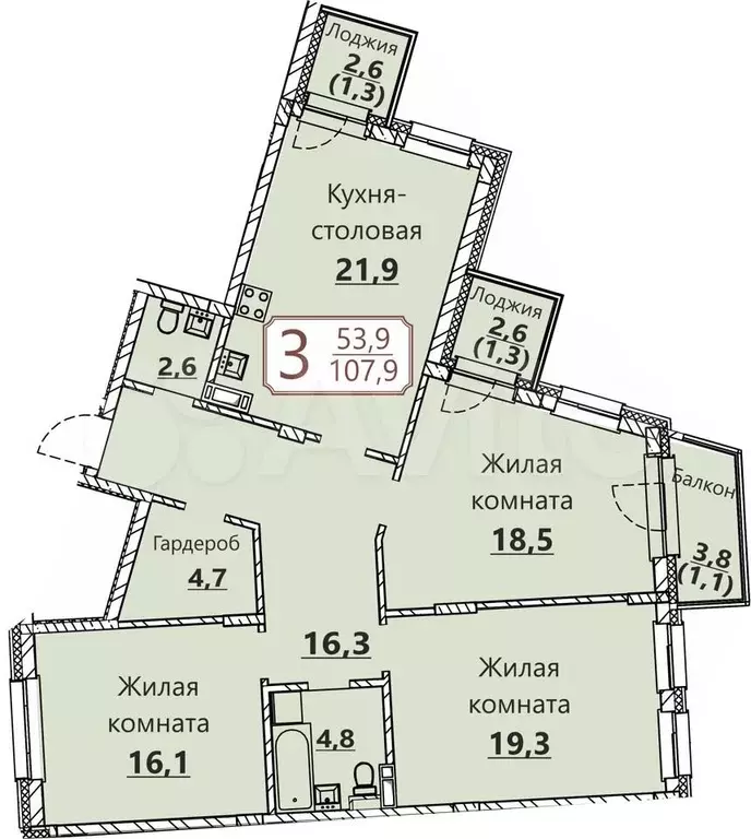 3-к. квартира, 111,9 м, 3/8 эт. - Фото 0