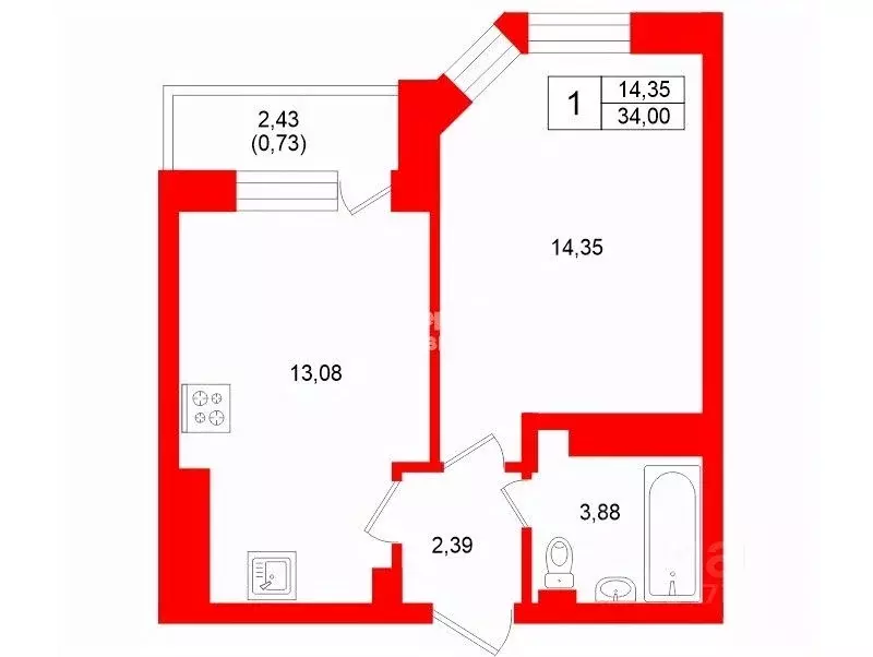 1-к кв. Санкт-Петербург пос. Парголово, ул. Николая Рубцова, 12к1 ... - Фото 2