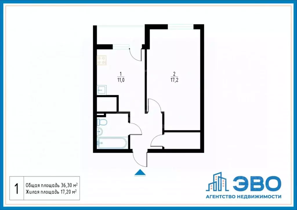 1-к кв. Санкт-Петербург пос. Шушары, просп. Новгородский, 10 (36.3 м) - Фото 2