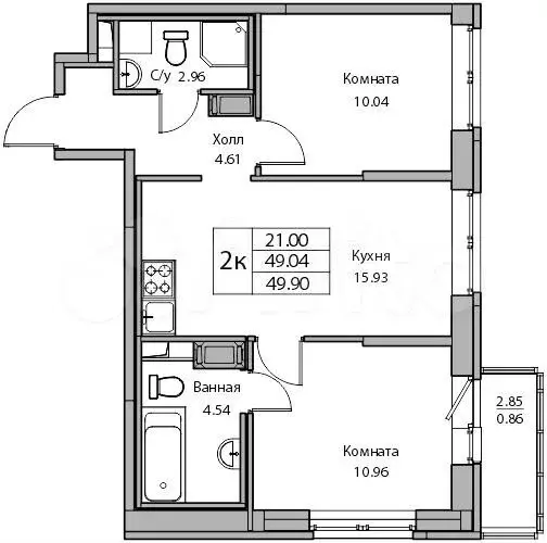 2-к. квартира, 49м, 9/23эт. - Фото 1