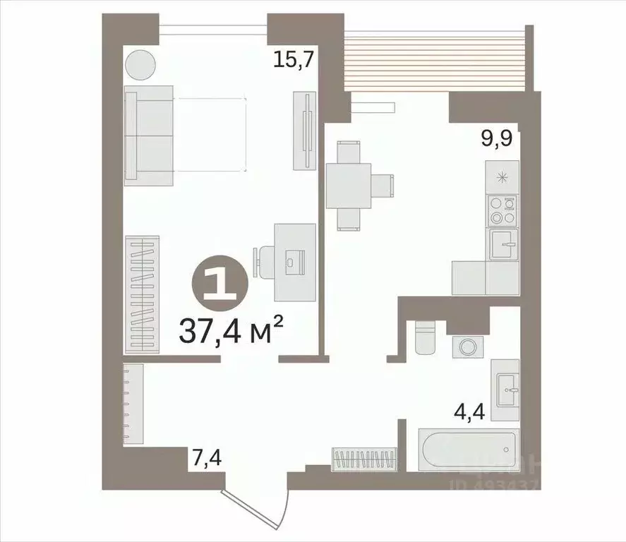1-к кв. Свердловская область, Екатеринбург ул. Щербакова, 74 (37.4 м) - Фото 2