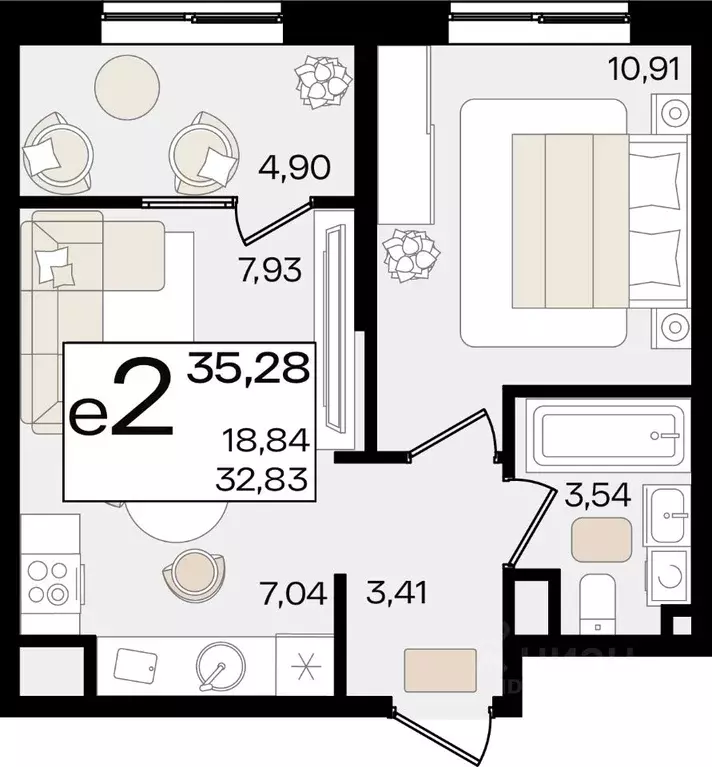 2-к кв. Краснодарский край, Краснодар Сормовская ул., лит1/3 (35.28 м) - Фото 1