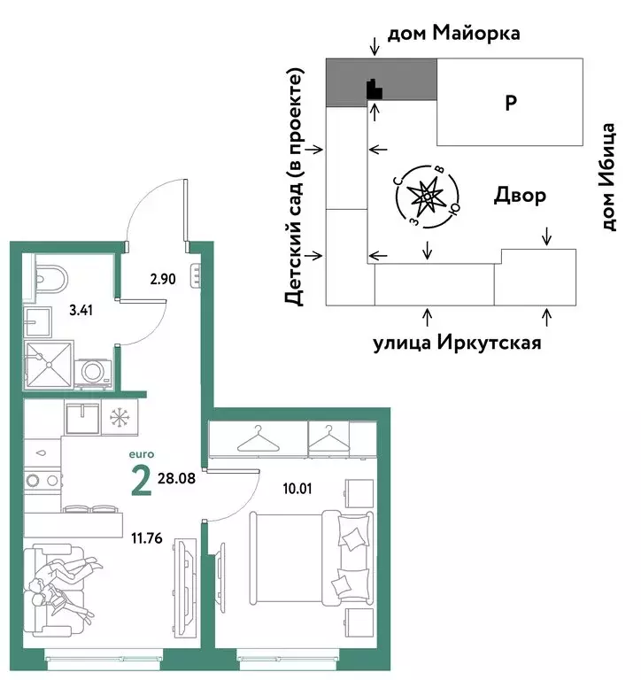 2-комнатная квартира: Тюмень, микрорайон ДОК, Ярославская улица (28.08 ... - Фото 0