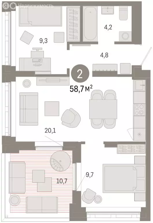 2-комнатная квартира: Екатеринбург, улица Гастелло, 19А (58.72 м) - Фото 1