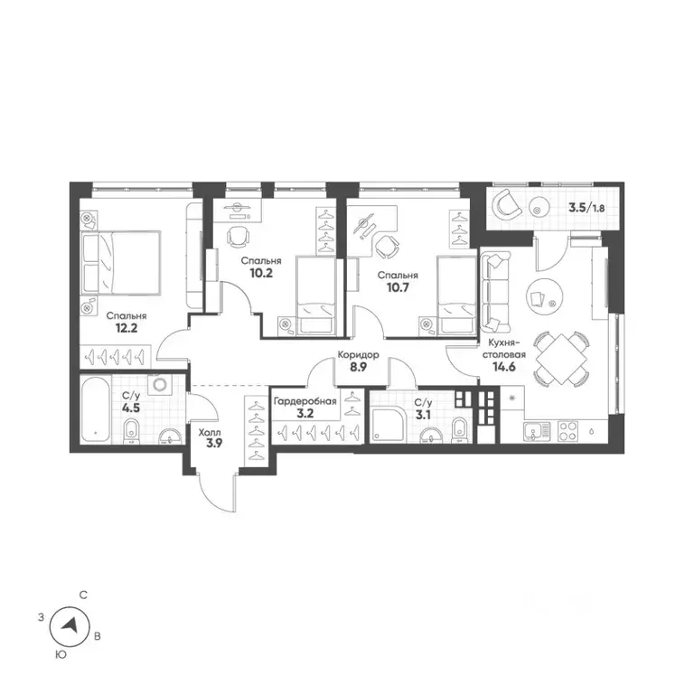 3-к кв. Свердловская область, Екатеринбург Солнечный жилрайон,  (73.1 ... - Фото 1