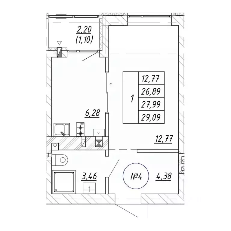 1-к кв. Калининградская область, Зеленоградск  (29.09 м) - Фото 1