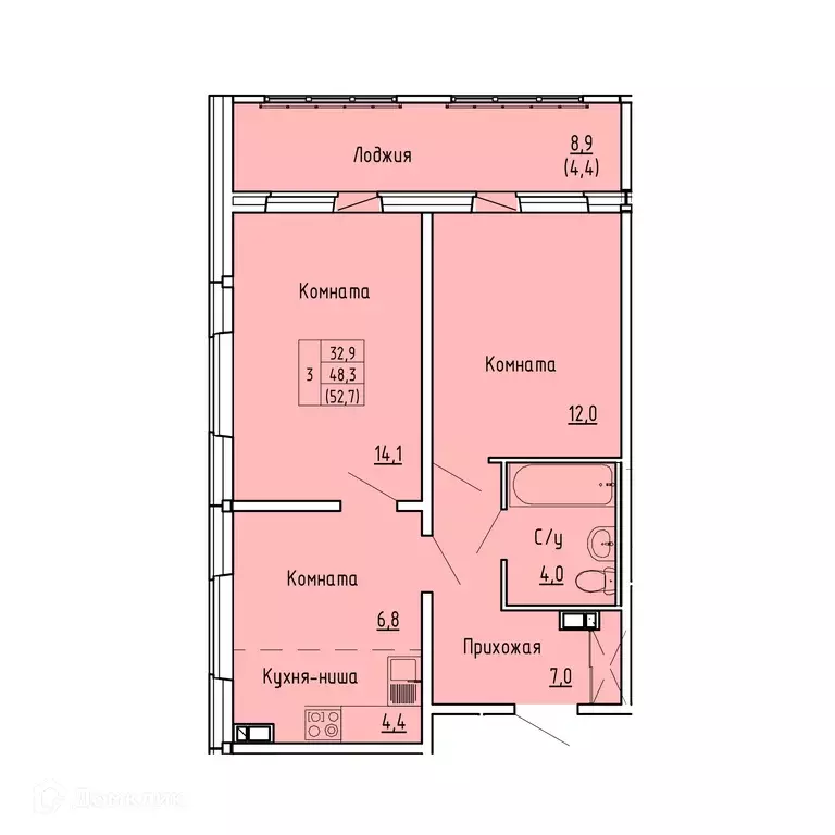 Продаётся 3-к квартира, 52.7 м - Фото 0