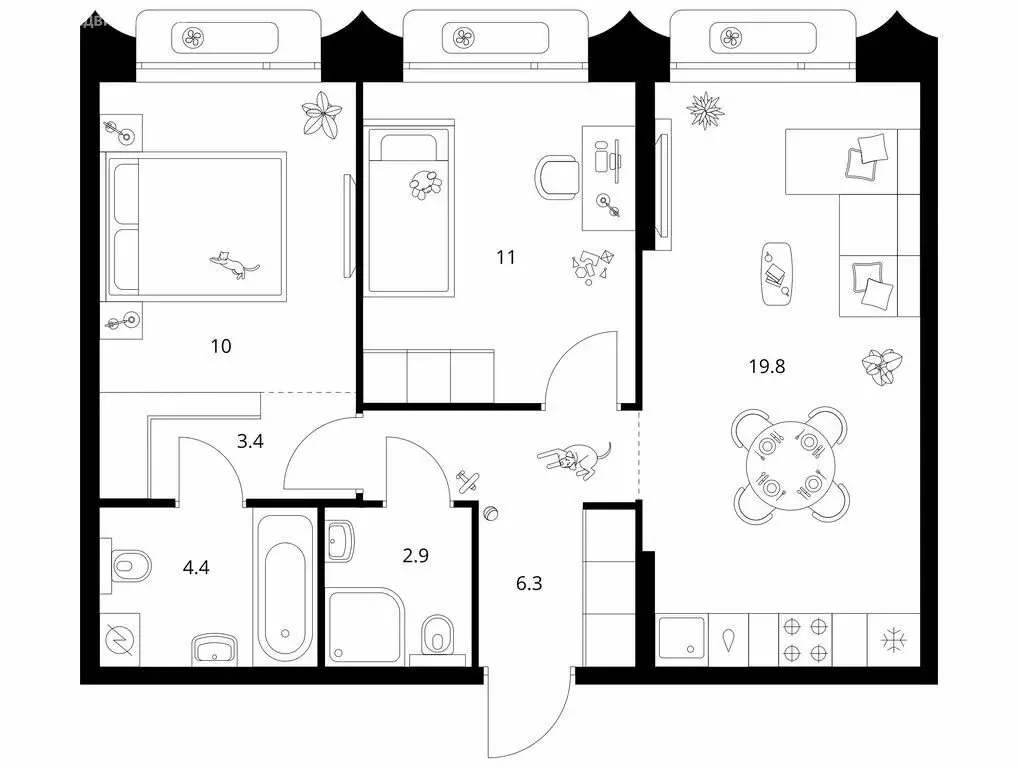 2-комнатная квартира: Казань, ЖК Сиберово, 3 (57.8 м) - Фото 1
