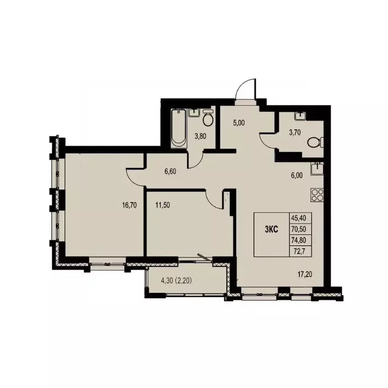 3-к кв. Новосибирская область, Новосибирск Авиастроителей мкр,  (72.7 ... - Фото 1