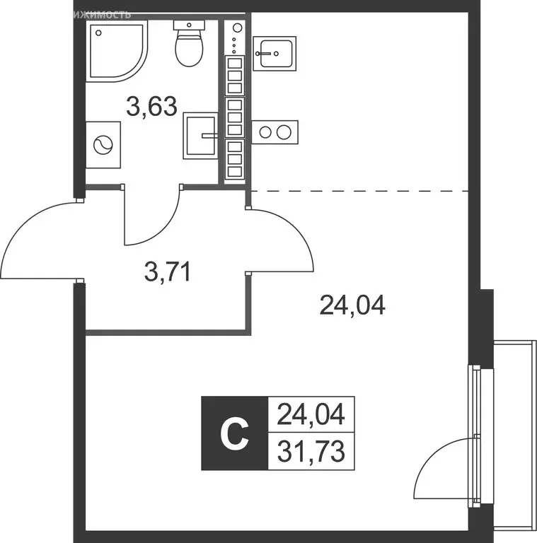 Квартира-студия: Ленинградская область, Гатчинский муниципальный ... - Фото 1