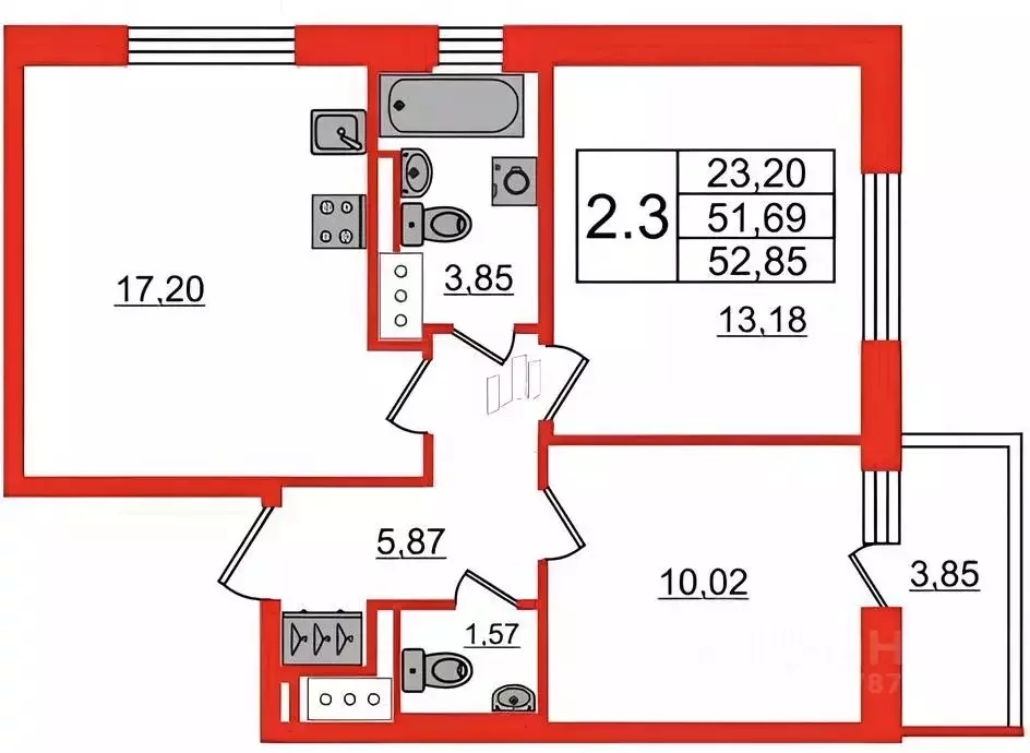 2-к кв. Санкт-Петербург Фарфоровская ул., 7к1 (52.0 м) - Фото 1