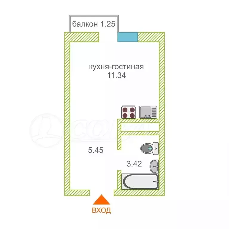Квартира-студия: Патрушева, улица Николая Гоголя, 9 (23.1 м) - Фото 1